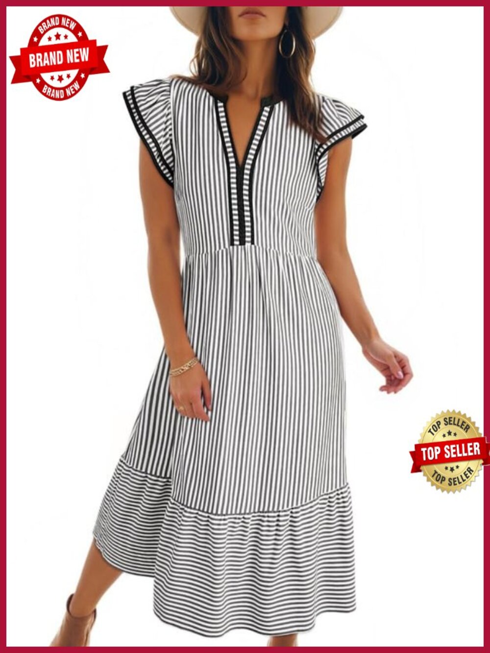 Womens V-Neck Empire Waist Maxi Dress with Pockets